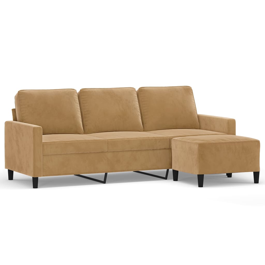 Driezitsbank met voetenbank 180 cm fluweel bruin is nu te koop bij PeponiXL, paradijselijk wonen!