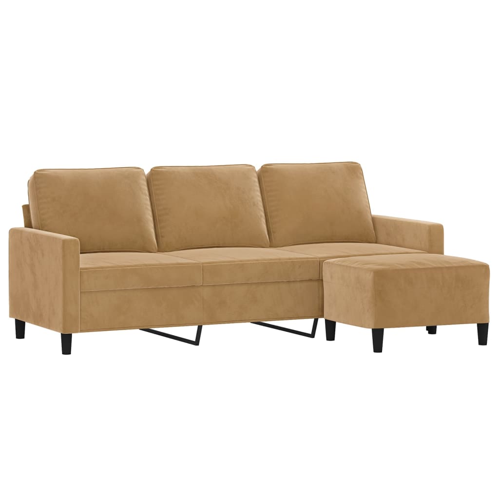 Driezitsbank met voetenbank 180 cm fluweel bruin is nu te koop bij PeponiXL, paradijselijk wonen!