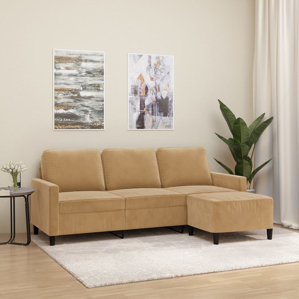 Driezitsbank met voetenbank 180 cm fluweel bruin is nu te koop bij PeponiXL, paradijselijk wonen!