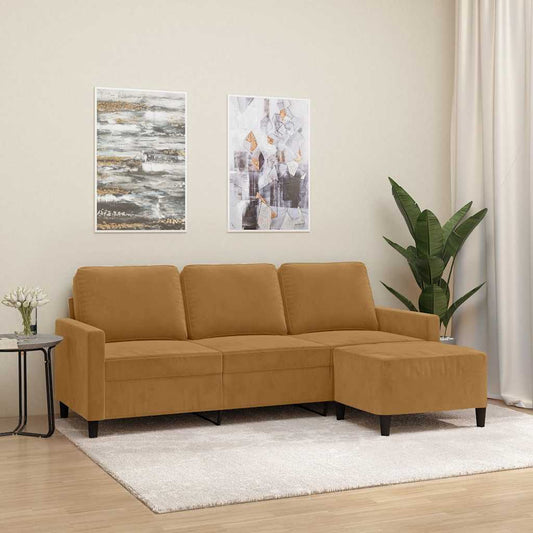 Driezitsbank met voetenbank 180 cm fluweel bruin is nu te koop bij PeponiXL, paradijselijk wonen!