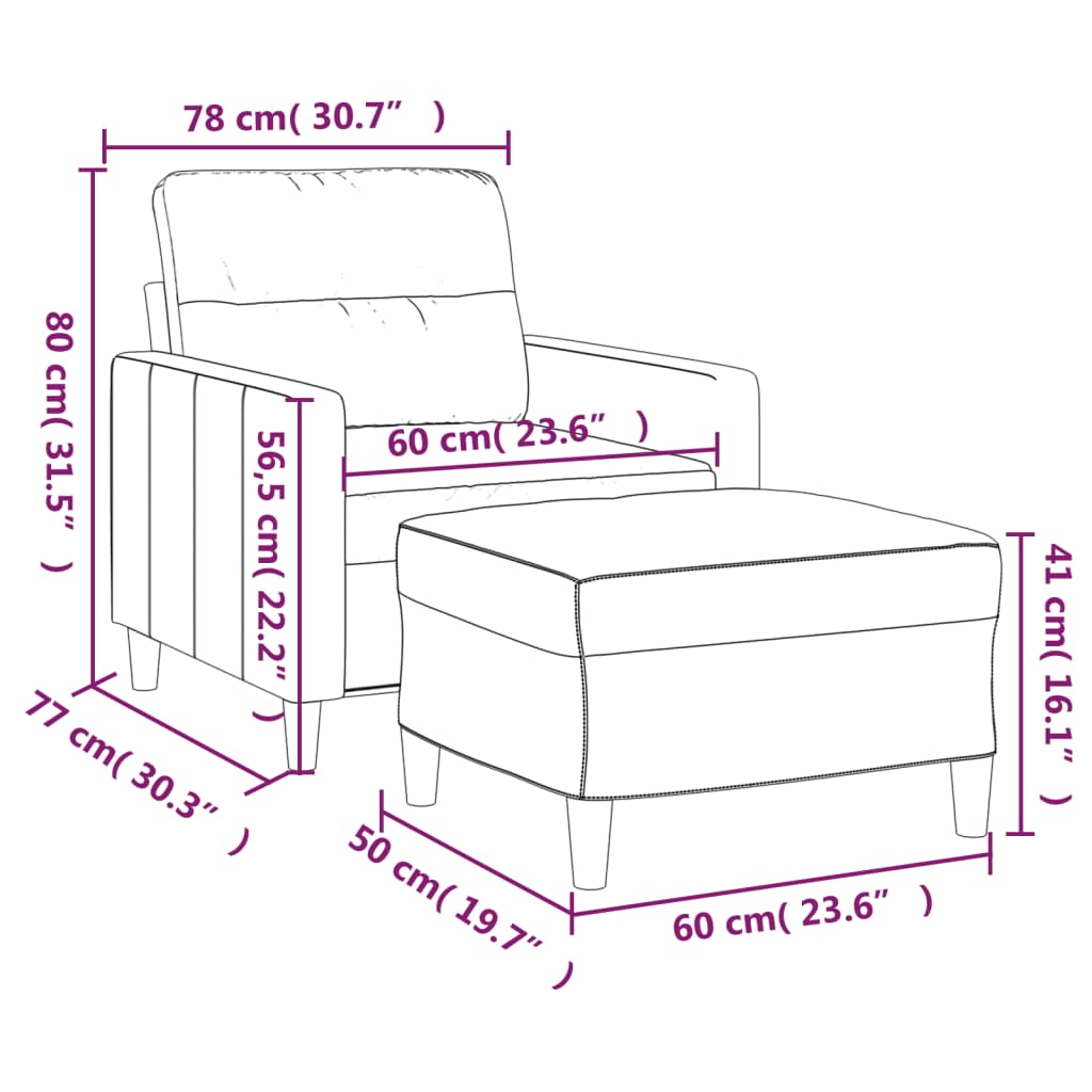 Fauteuil met voetenbank 60 cm stof lichtgrijs is nu te koop bij PeponiXL, paradijselijk wonen!