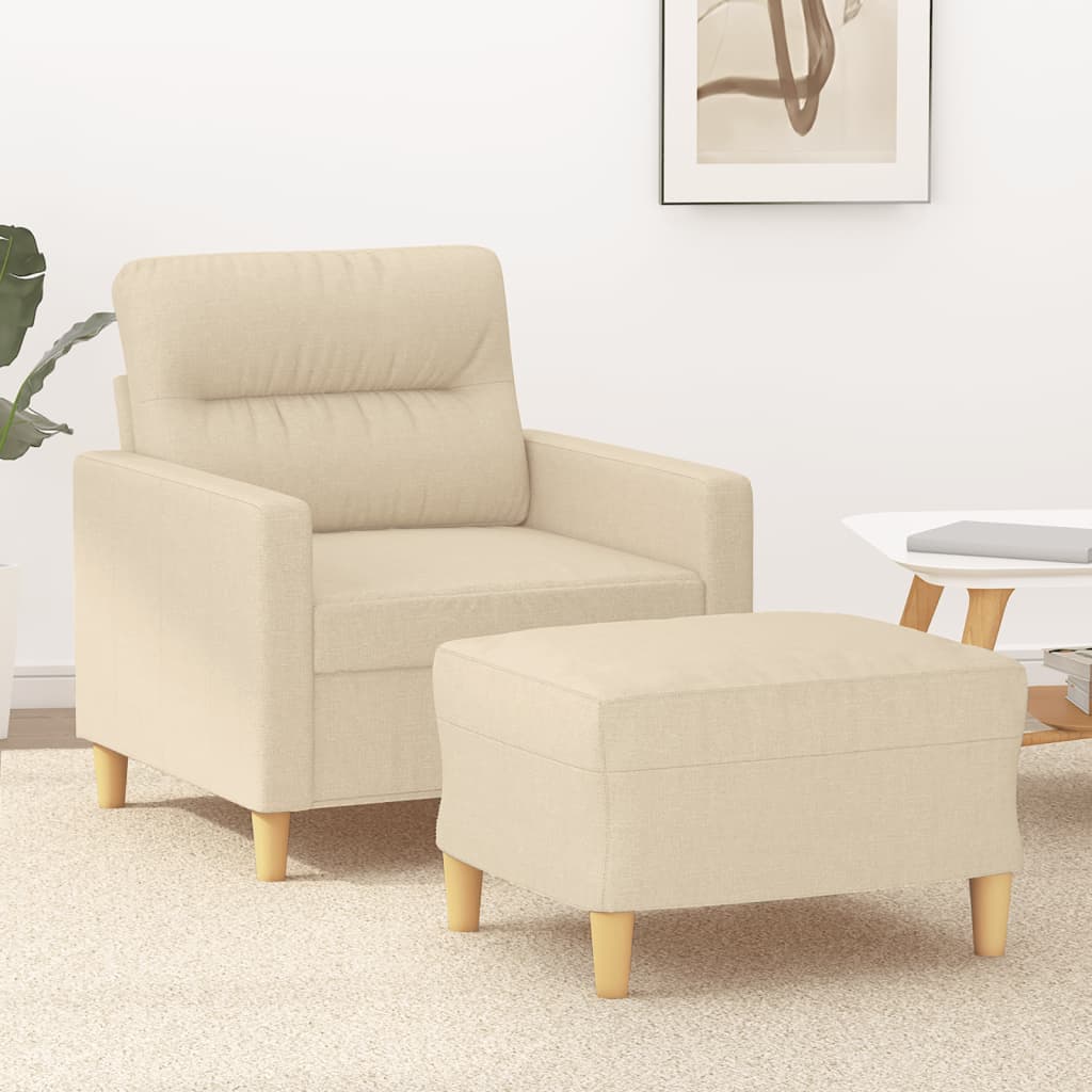 Fauteuil met voetenbank 60 cm stof crèmekleurig is nu te koop bij PeponiXL, paradijselijk wonen!