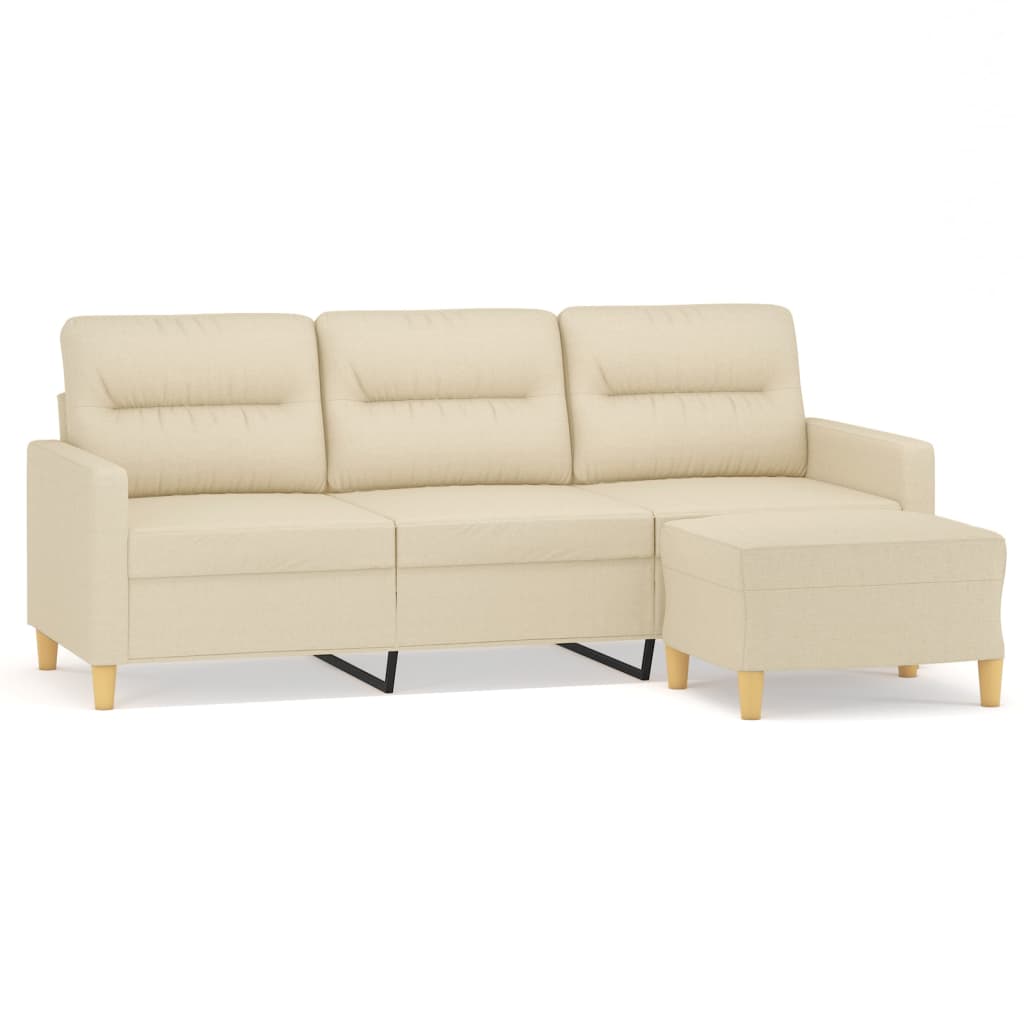 Driezitsbank met voetenbank 180 cm stof crèmekleurig is nu te koop bij PeponiXL, paradijselijk wonen!
