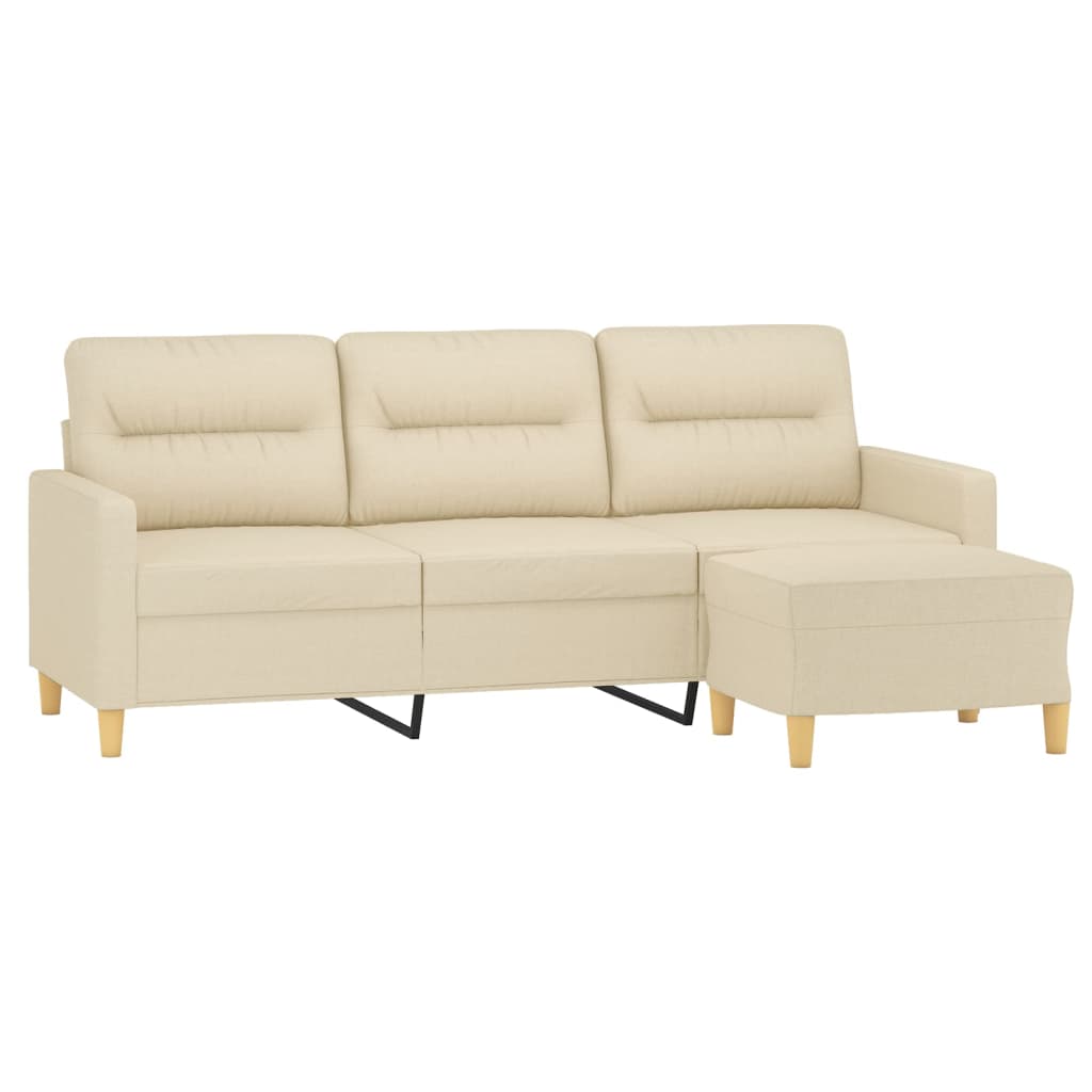 Driezitsbank met voetenbank 180 cm stof crèmekleurig is nu te koop bij PeponiXL, paradijselijk wonen!