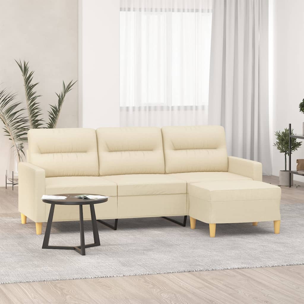 Driezitsbank met voetenbank 180 cm stof crèmekleurig is nu te koop bij PeponiXL, paradijselijk wonen!