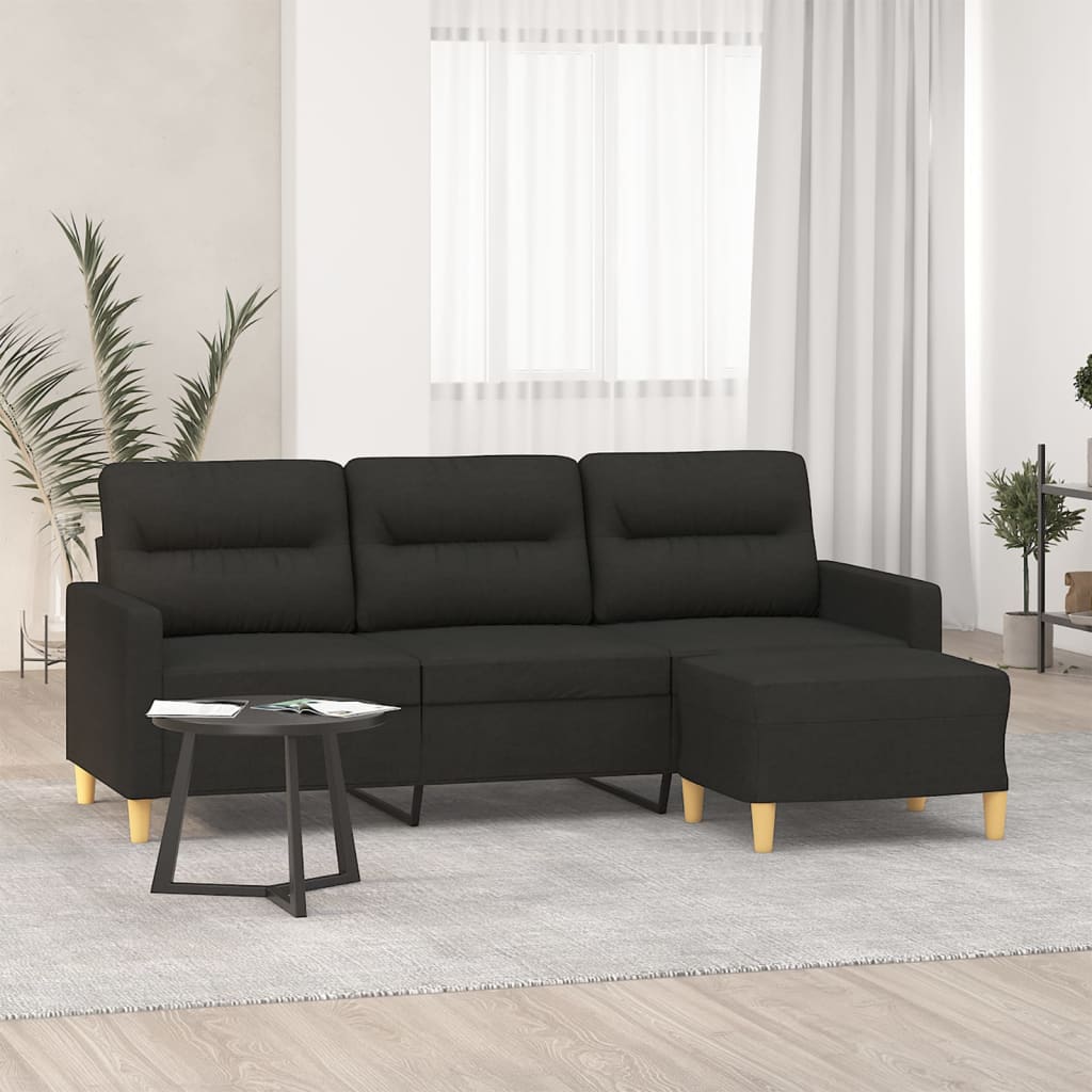 Driezitsbank met voetenbank 180 cm stof zwart is nu te koop bij PeponiXL, paradijselijk wonen!