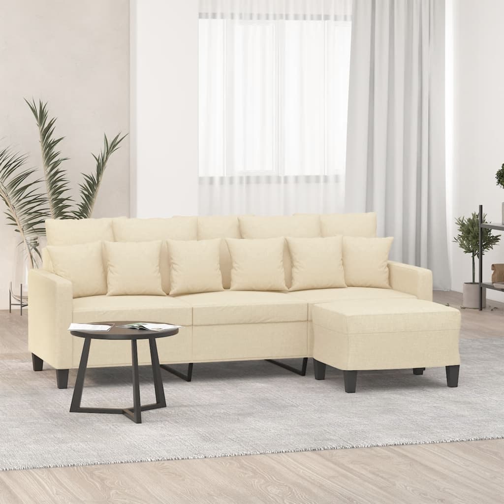 Driezitsbank met voetenbank 180 cm stof crèmekleurig is nu te koop bij PeponiXL, paradijselijk wonen!