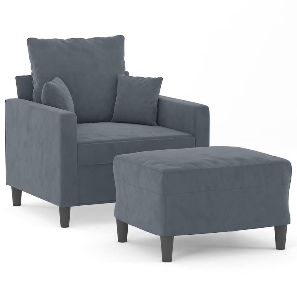 Fauteuil met voetenbank 60 cm fluweel donkergrijs is nu te koop bij PeponiXL, paradijselijk wonen!