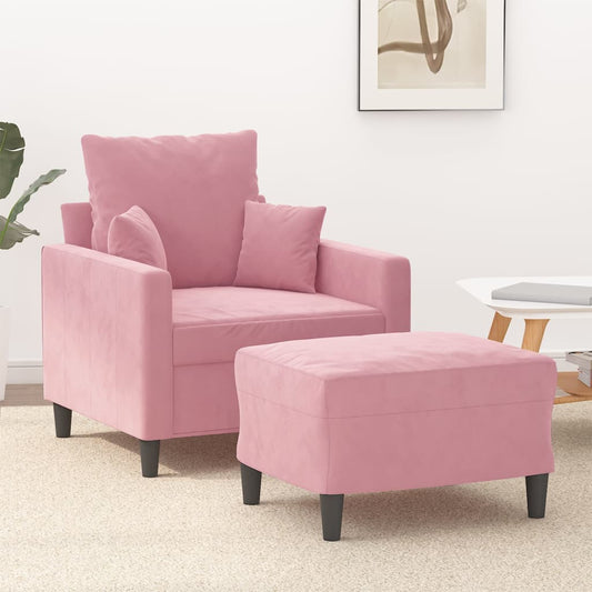 Fauteuil met voetenbank 60 cm fluweel roze is nu te koop bij PeponiXL, paradijselijk wonen!