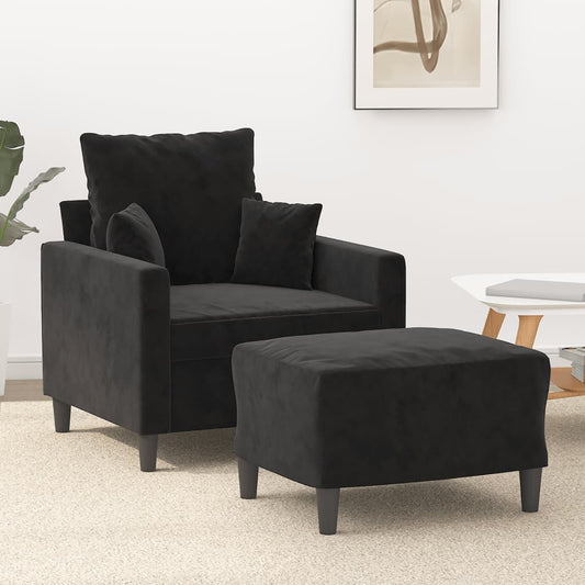 Fauteuil met voetenbank 60 cm fluweel zwart is nu te koop bij PeponiXL, paradijselijk wonen!