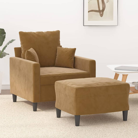 Fauteuil met voetenbank 60 cm fluweel bruin is nu te koop bij PeponiXL, paradijselijk wonen!