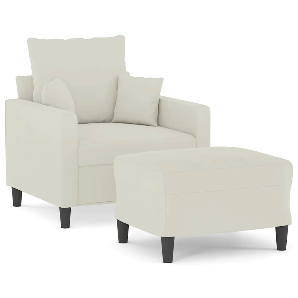 Fauteuil met voetenbank 60 cm fluweel crèmekleurig is nu te koop bij PeponiXL, paradijselijk wonen!