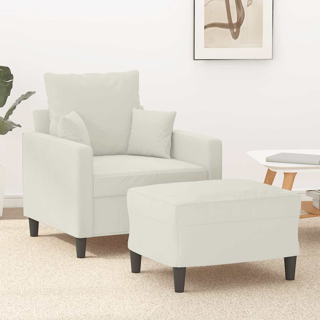 Fauteuil met voetenbank 60 cm fluweel crèmekleurig is nu te koop bij PeponiXL, paradijselijk wonen!