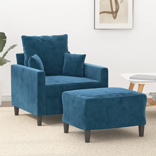 Fauteuil met voetenbank 60 cm fluweel blauw is nu te koop bij PeponiXL, paradijselijk wonen!