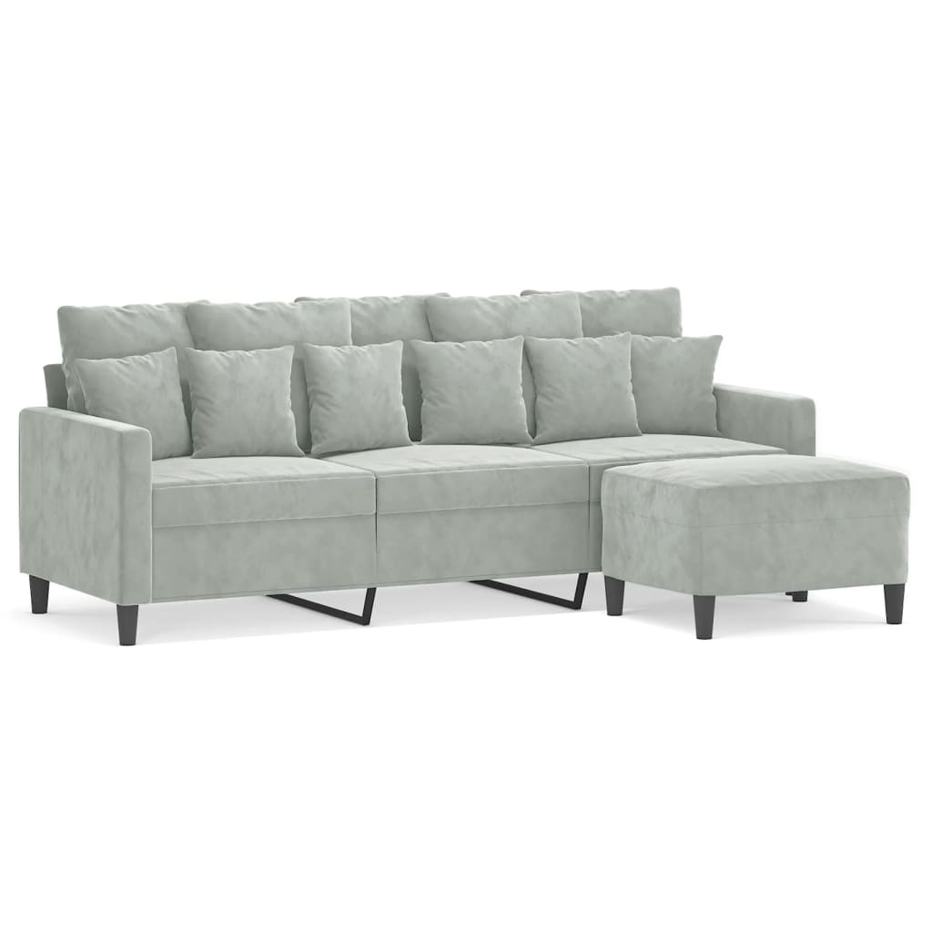 Driezitsbank met voetenbank 180 cm fluweel lichtgrijs is nu te koop bij PeponiXL, paradijselijk wonen!