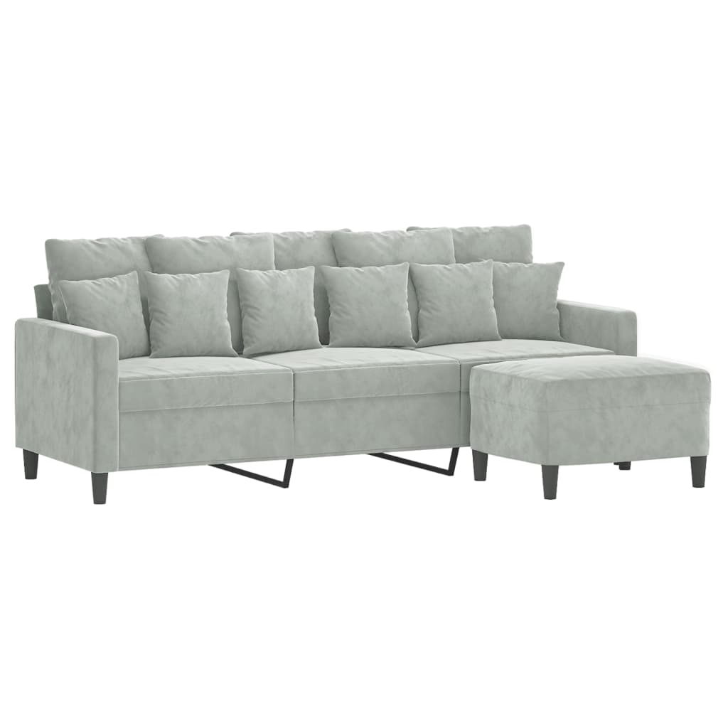 Driezitsbank met voetenbank 180 cm fluweel lichtgrijs is nu te koop bij PeponiXL, paradijselijk wonen!