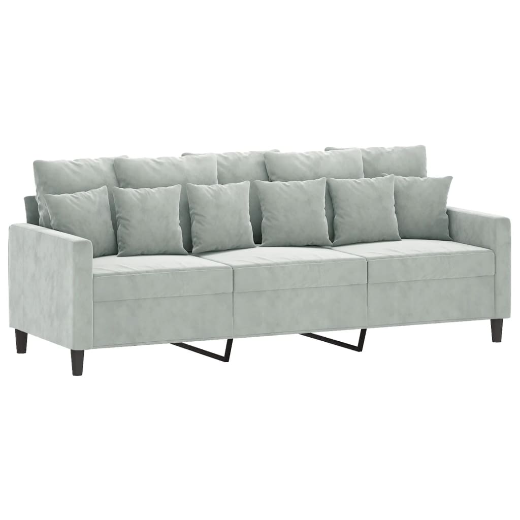 Driezitsbank met voetenbank 180 cm fluweel lichtgrijs is nu te koop bij PeponiXL, paradijselijk wonen!
