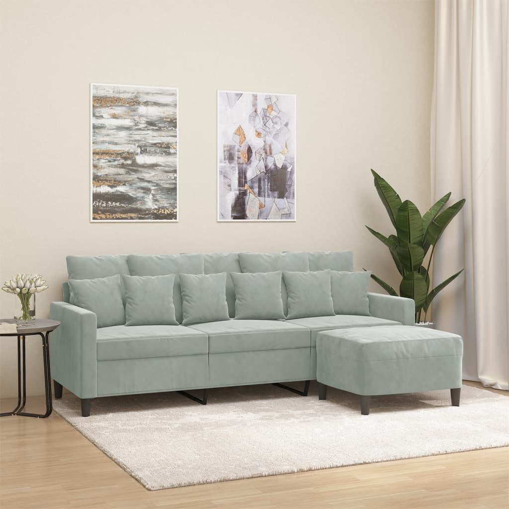 Driezitsbank met voetenbank 180 cm fluweel lichtgrijs is nu te koop bij PeponiXL, paradijselijk wonen!