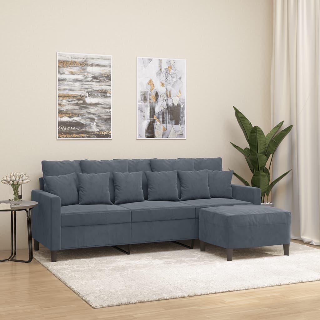 Driezitsbank met voetenbank 180 cm fluweel donkergrijs is nu te koop bij PeponiXL, paradijselijk wonen!