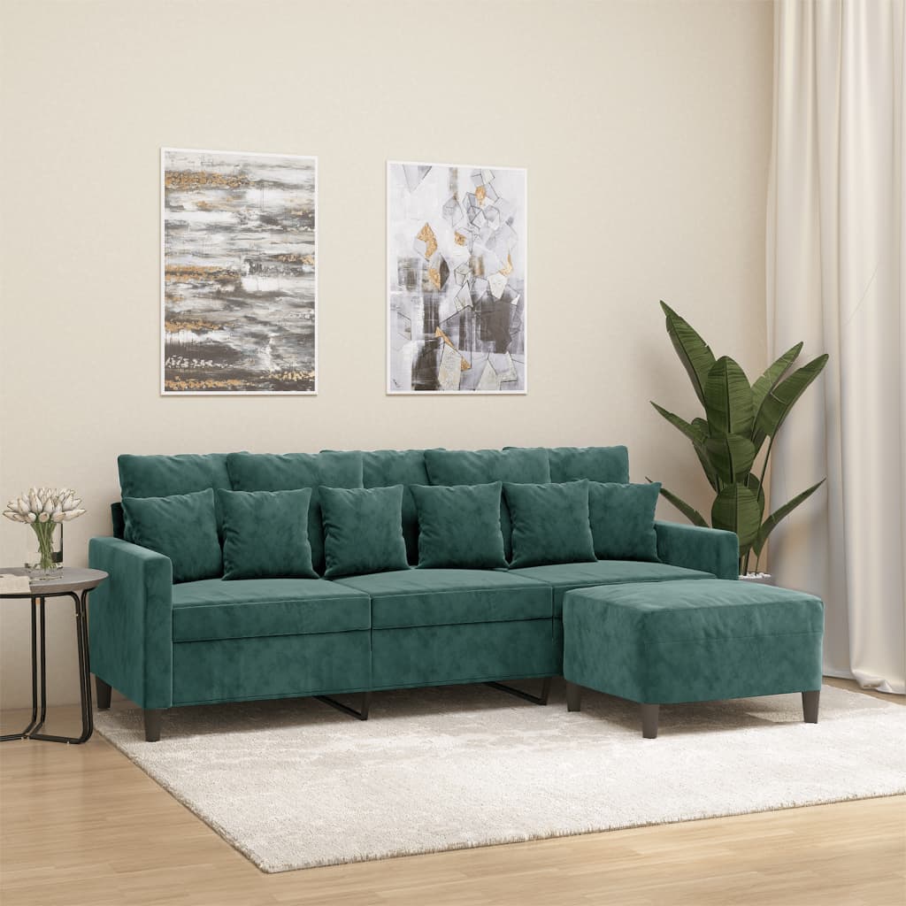 Driezitsbank met voetenbank 180 cm fluweel donkergroen is nu te koop bij PeponiXL, paradijselijk wonen!