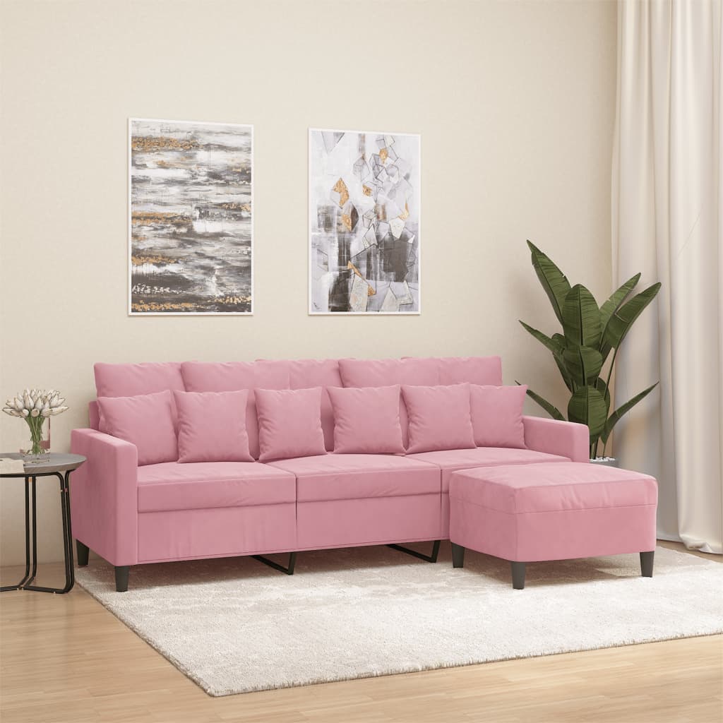 Driezitsbank met voetenbank 180 cm fluweel roze is nu te koop bij PeponiXL, paradijselijk wonen!