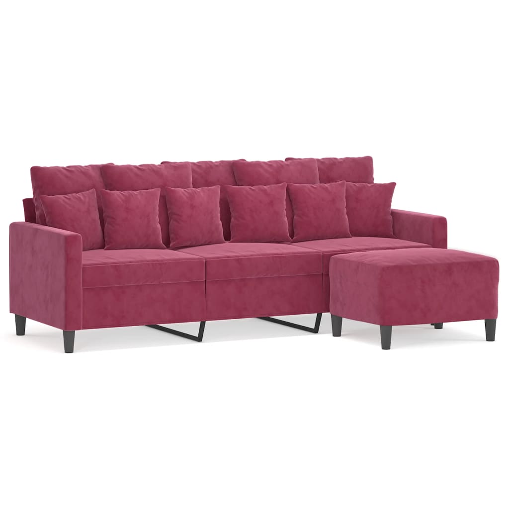 Driezitsbank met voetenbank 180 cm fluweel wijnrood is nu te koop bij PeponiXL, paradijselijk wonen!