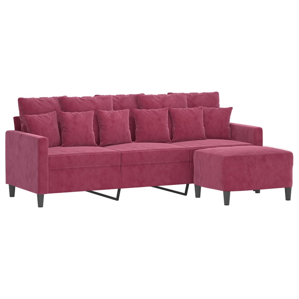 Driezitsbank met voetenbank 180 cm fluweel wijnrood is nu te koop bij PeponiXL, paradijselijk wonen!