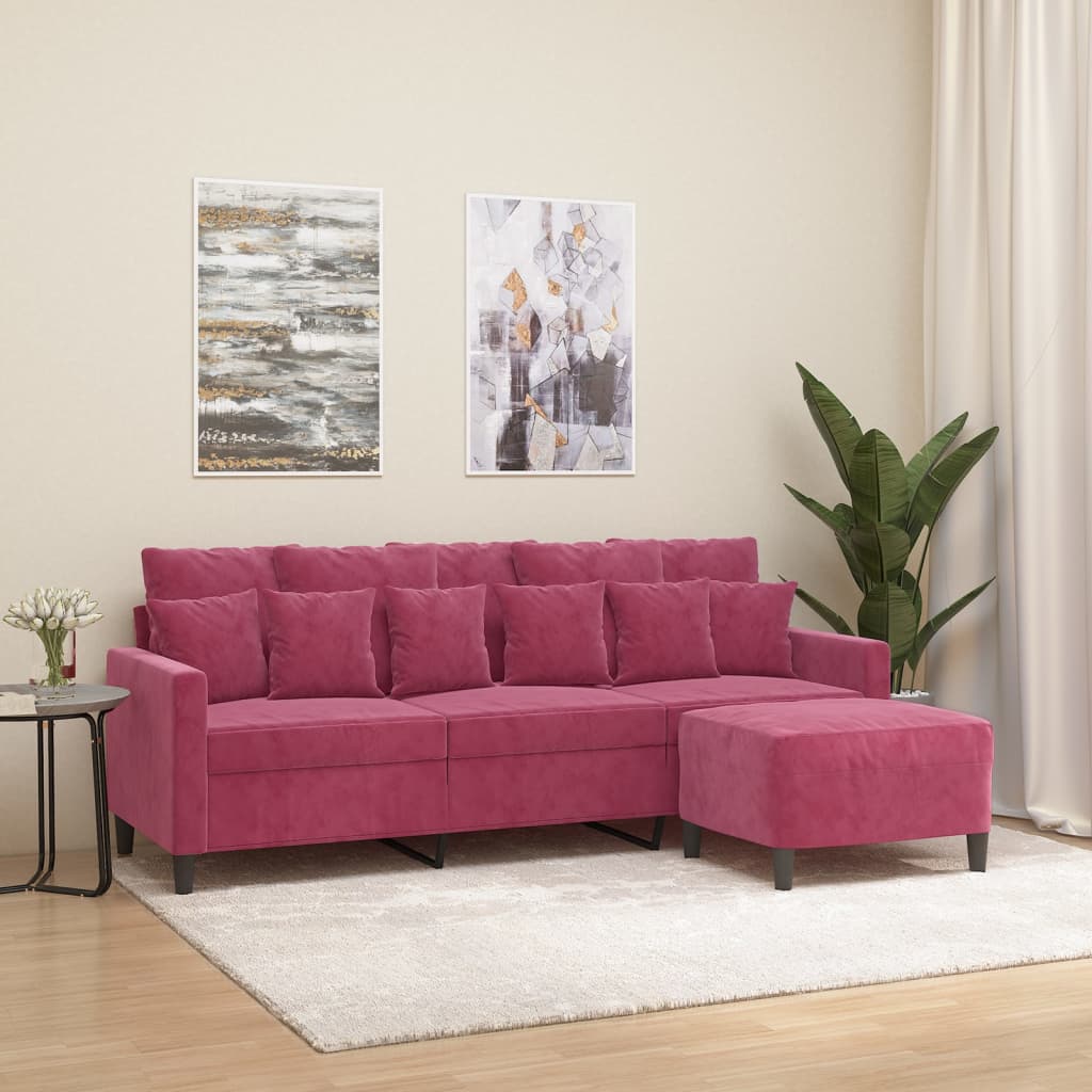 Driezitsbank met voetenbank 180 cm fluweel wijnrood is nu te koop bij PeponiXL, paradijselijk wonen!