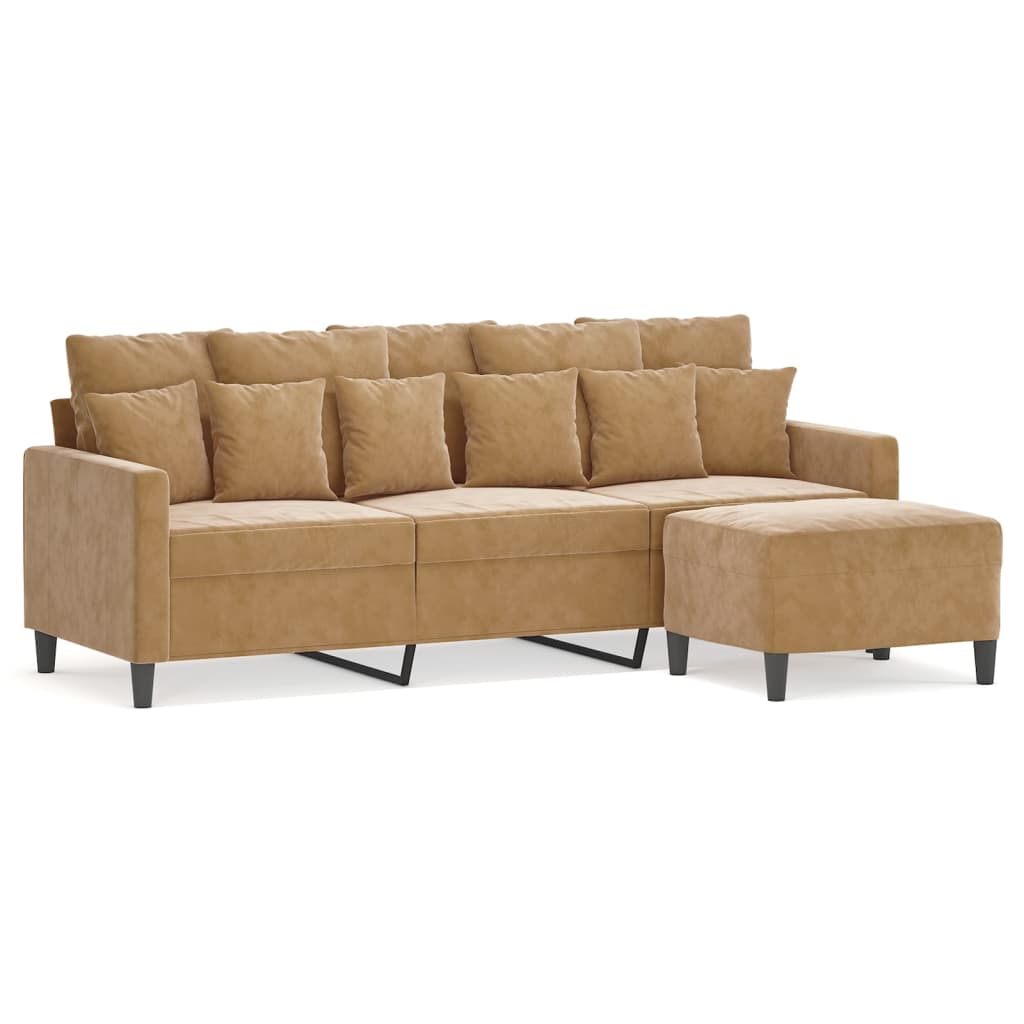 Driezitsbank met voetenbank 180 cm fluweel bruin is nu te koop bij PeponiXL, paradijselijk wonen!