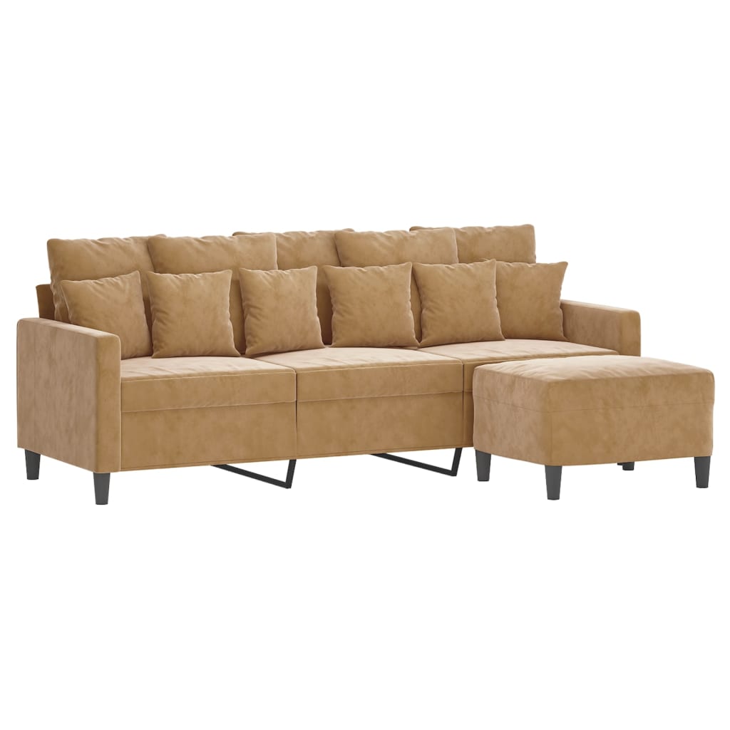 Driezitsbank met voetenbank 180 cm fluweel bruin is nu te koop bij PeponiXL, paradijselijk wonen!