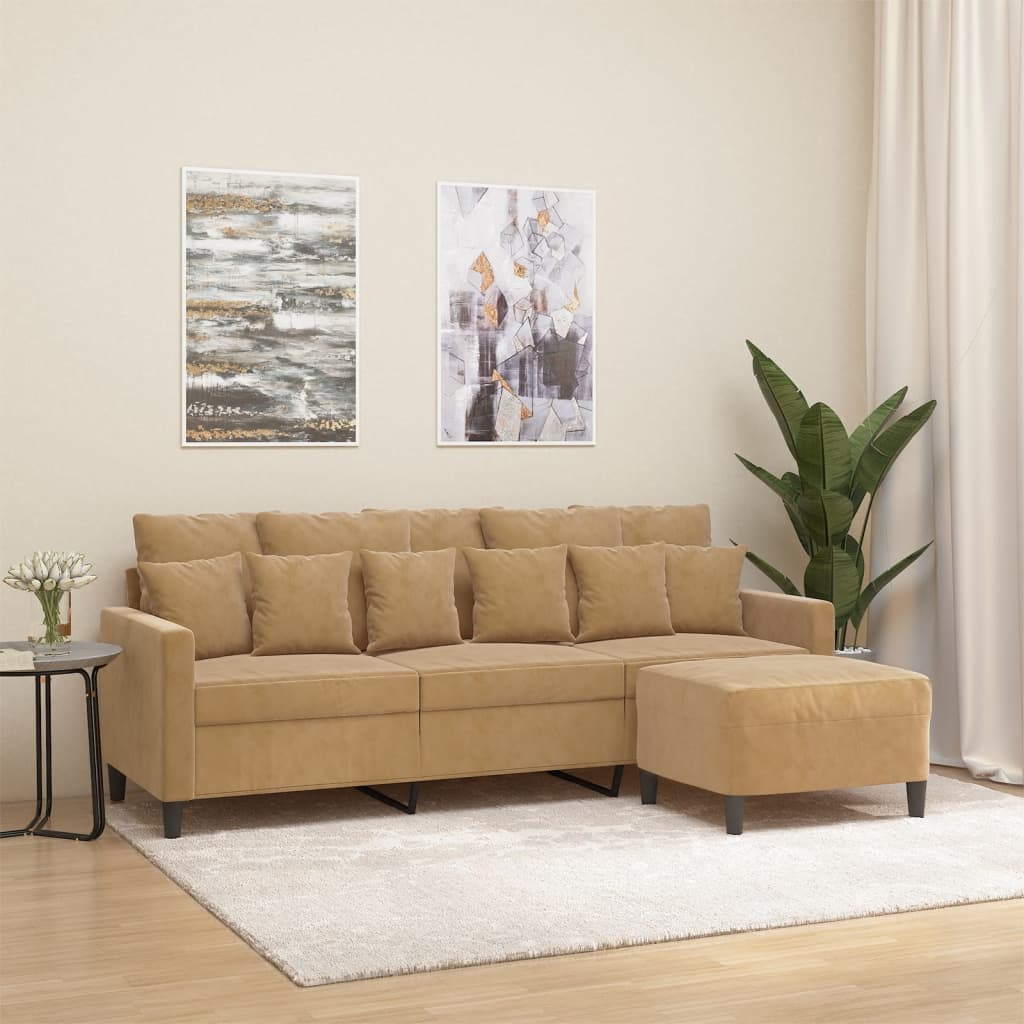 Driezitsbank met voetenbank 180 cm fluweel bruin is nu te koop bij PeponiXL, paradijselijk wonen!