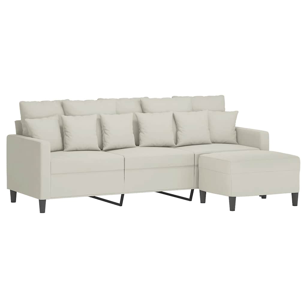 Driezitsbank met voetenbank 180 cm fluweel crèmekleurig is nu te koop bij PeponiXL, paradijselijk wonen!