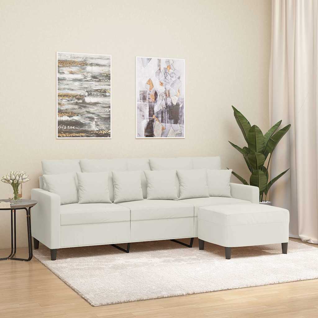 Driezitsbank met voetenbank 180 cm fluweel crèmekleurig is nu te koop bij PeponiXL, paradijselijk wonen!