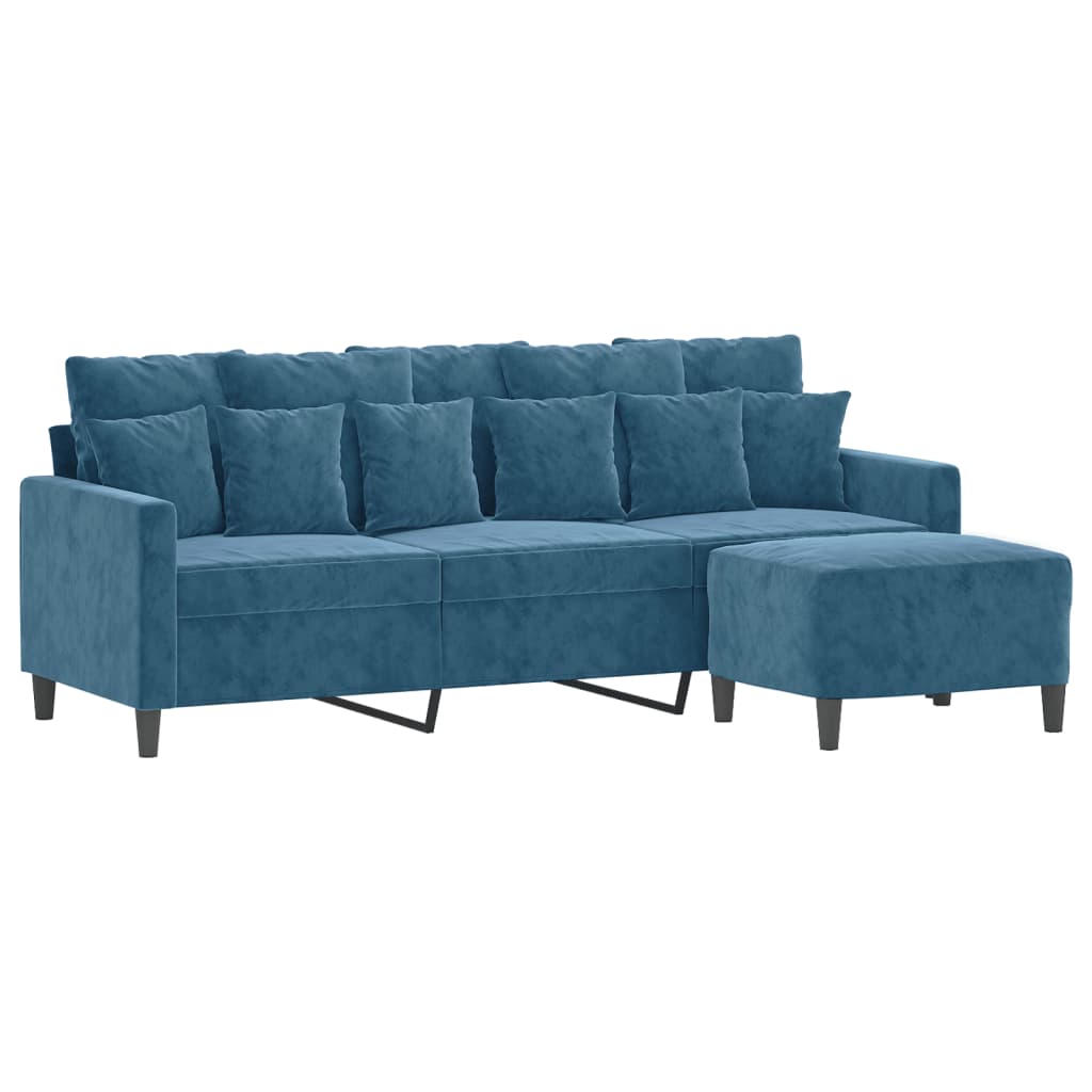 Driezitsbank met voetenbank 180 cm fluweel blauw is nu te koop bij PeponiXL, paradijselijk wonen!