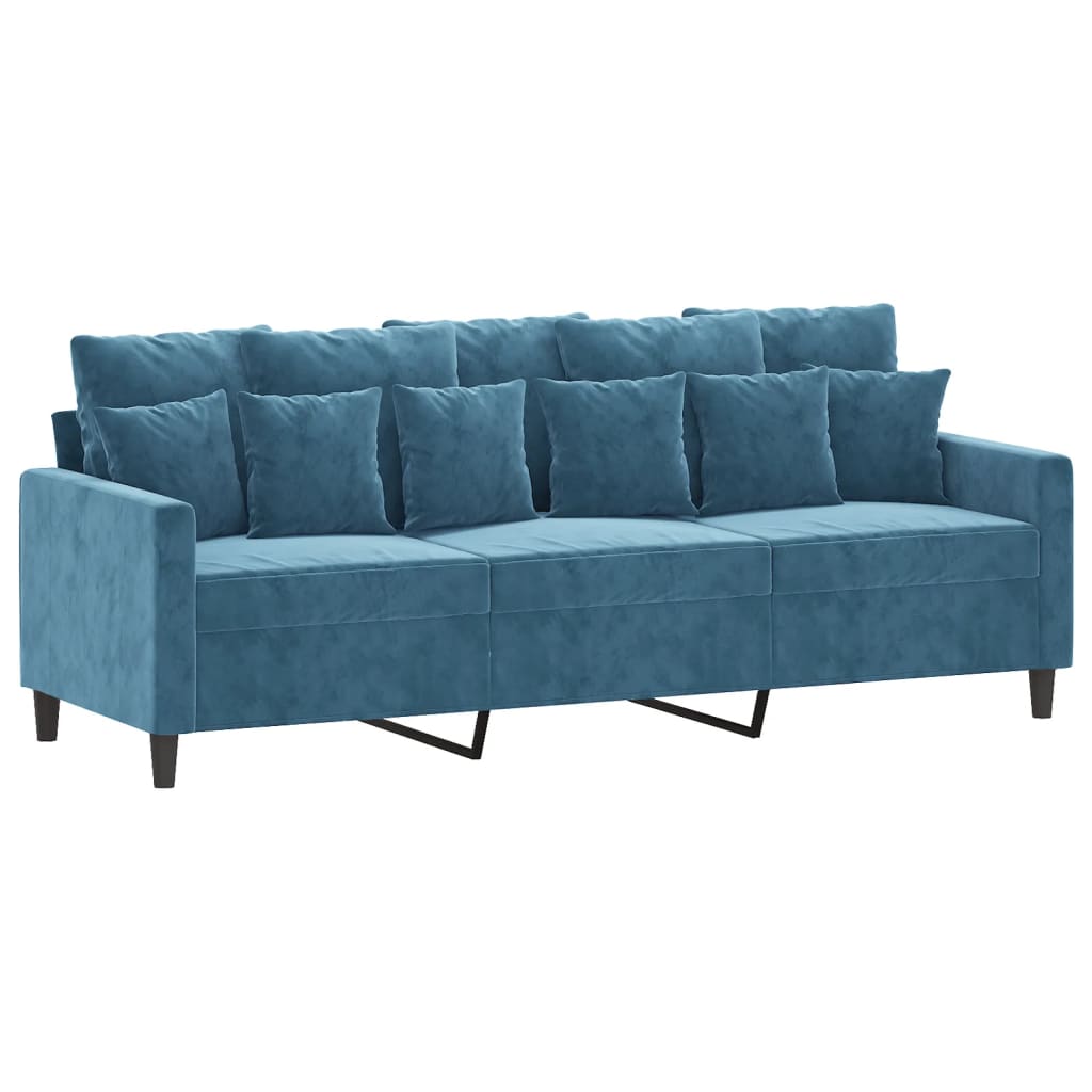 Driezitsbank met voetenbank 180 cm fluweel blauw is nu te koop bij PeponiXL, paradijselijk wonen!