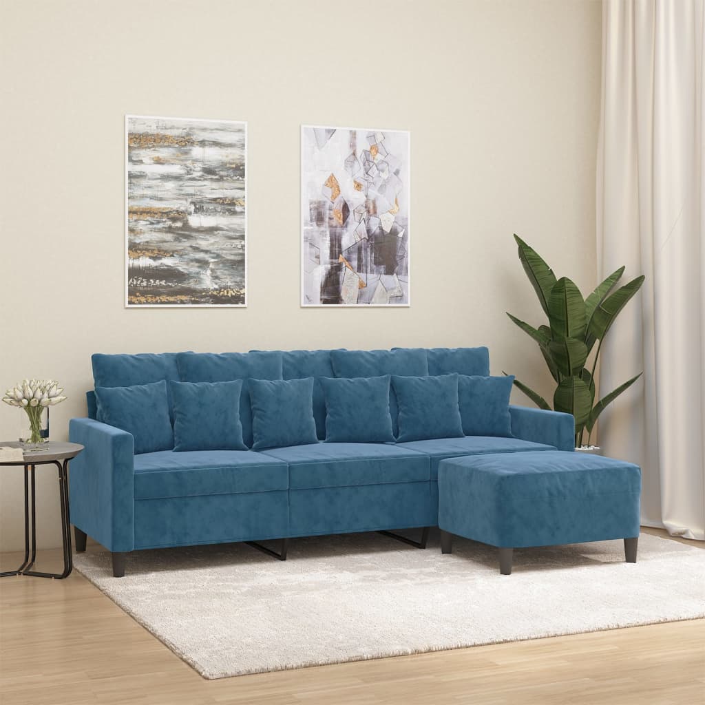 Driezitsbank met voetenbank 180 cm fluweel blauw is nu te koop bij PeponiXL, paradijselijk wonen!