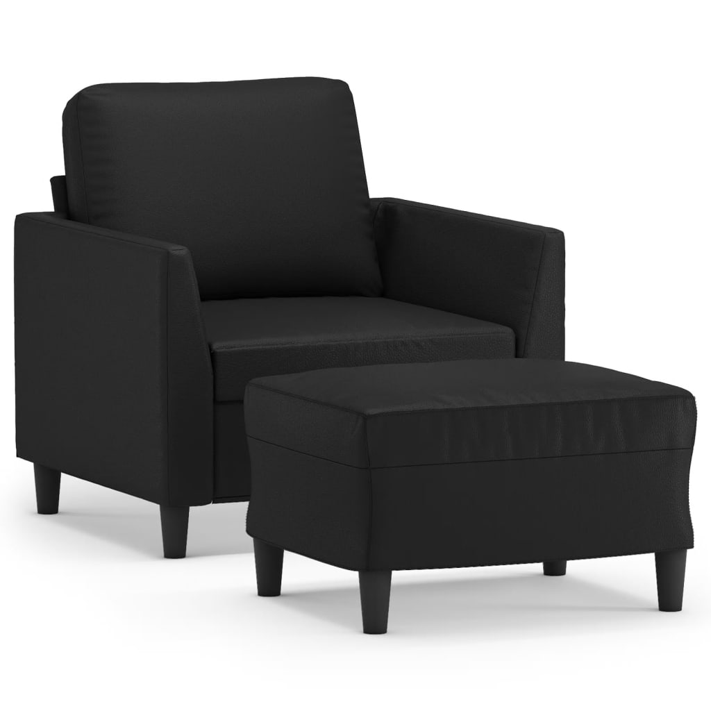 Fauteuil met voetenbank 60 cm kunstleer zwart is nu te koop bij PeponiXL, paradijselijk wonen!