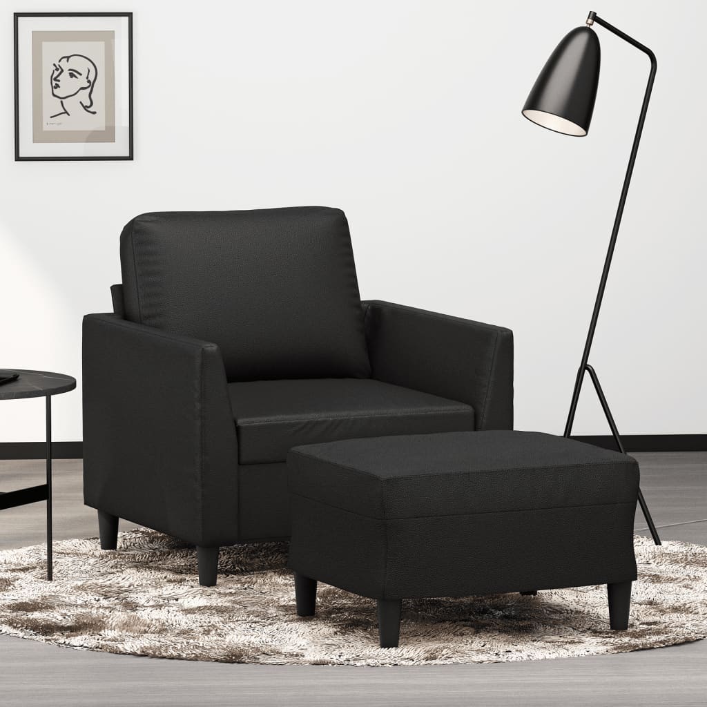 Fauteuil met voetenbank 60 cm kunstleer zwart is nu te koop bij PeponiXL, paradijselijk wonen!