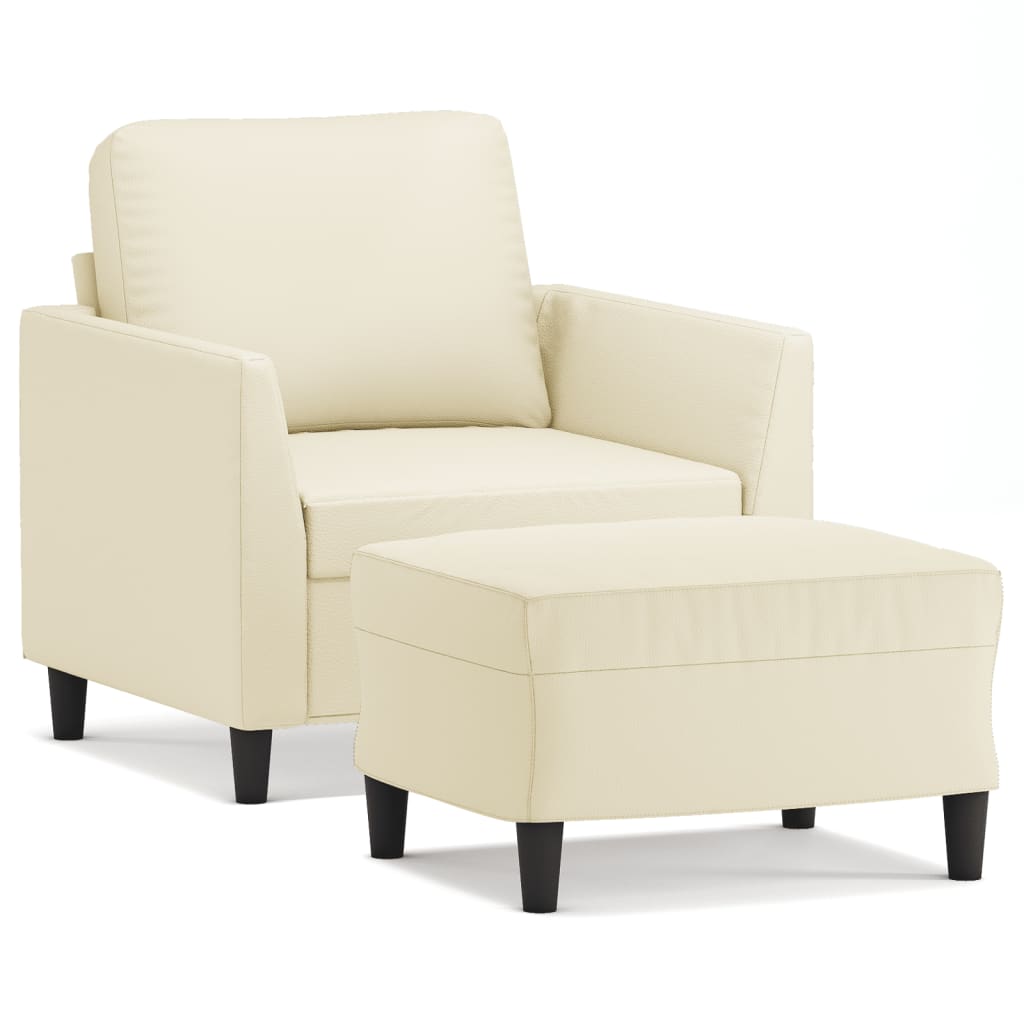 Fauteuil met voetenbank 60 cm kunstleer crèmekleurig is nu te koop bij PeponiXL, paradijselijk wonen!