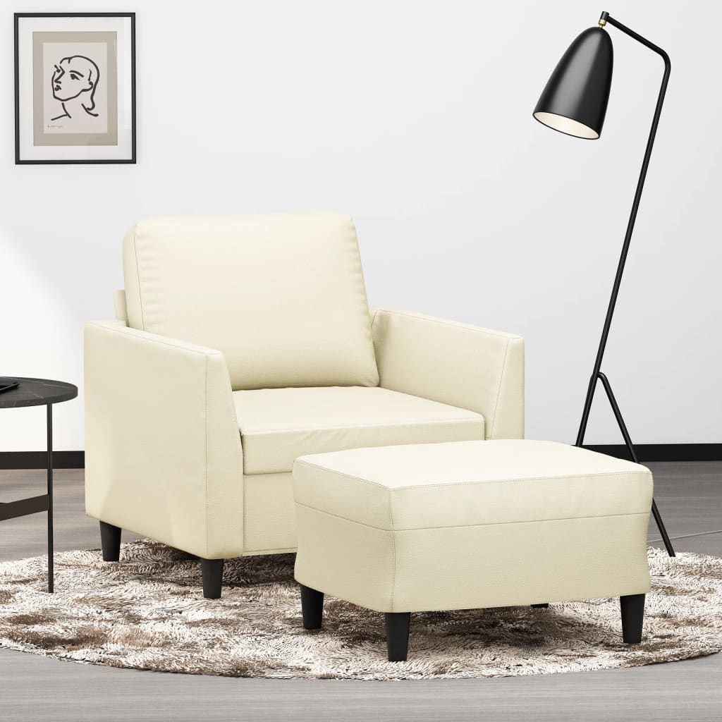 Fauteuil met voetenbank 60 cm kunstleer crèmekleurig is nu te koop bij PeponiXL, paradijselijk wonen!