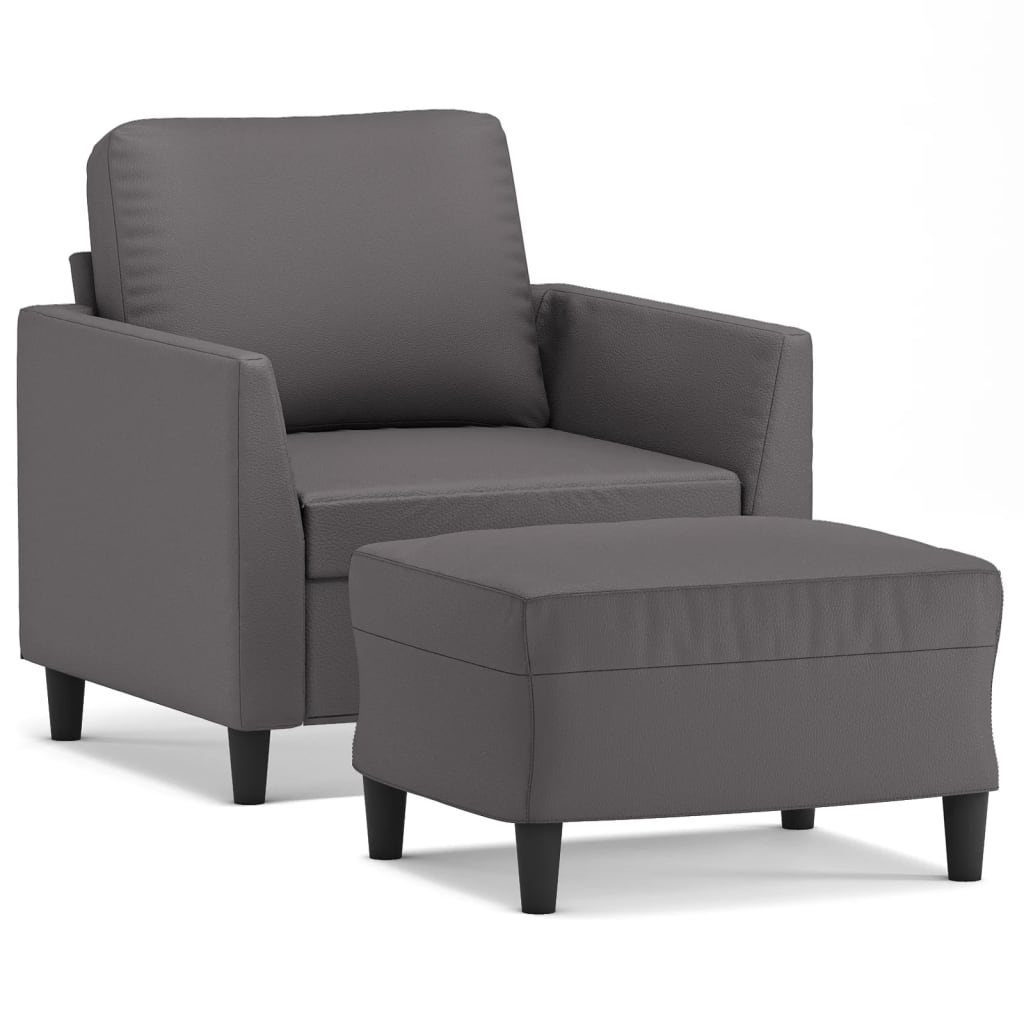 Fauteuil met voetenbank 60 cm kunstleer grijs is nu te koop bij PeponiXL, paradijselijk wonen!