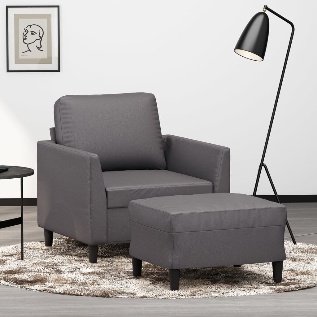 Fauteuil met voetenbank 60 cm kunstleer grijs is nu te koop bij PeponiXL, paradijselijk wonen!
