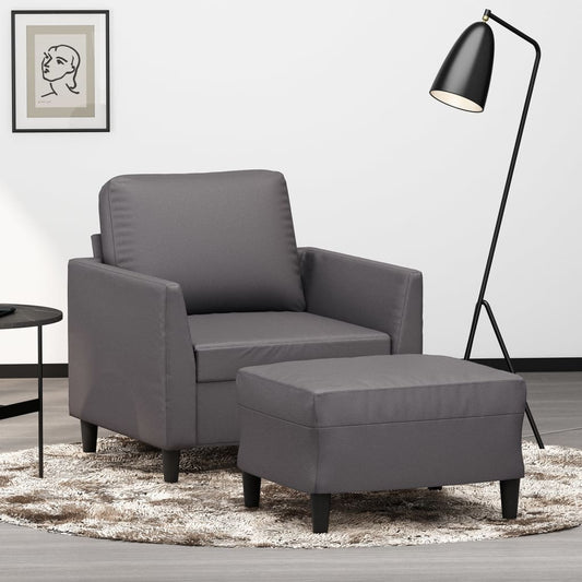 Fauteuil met voetenbank 60 cm kunstleer grijs is nu te koop bij PeponiXL, paradijselijk wonen!