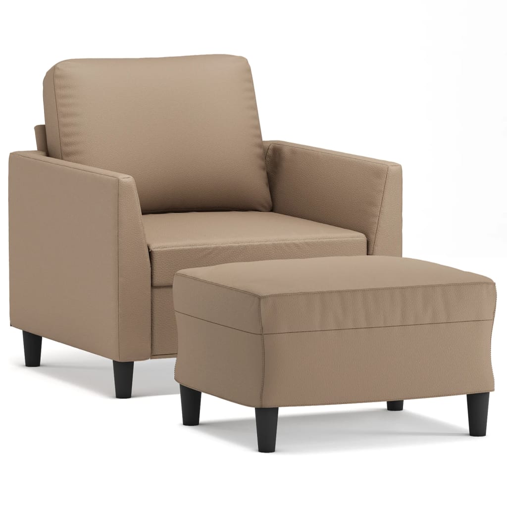 Fauteuil met voetenbank 60 cm kunstleer cappuccinokleurig is nu te koop bij PeponiXL, paradijselijk wonen!