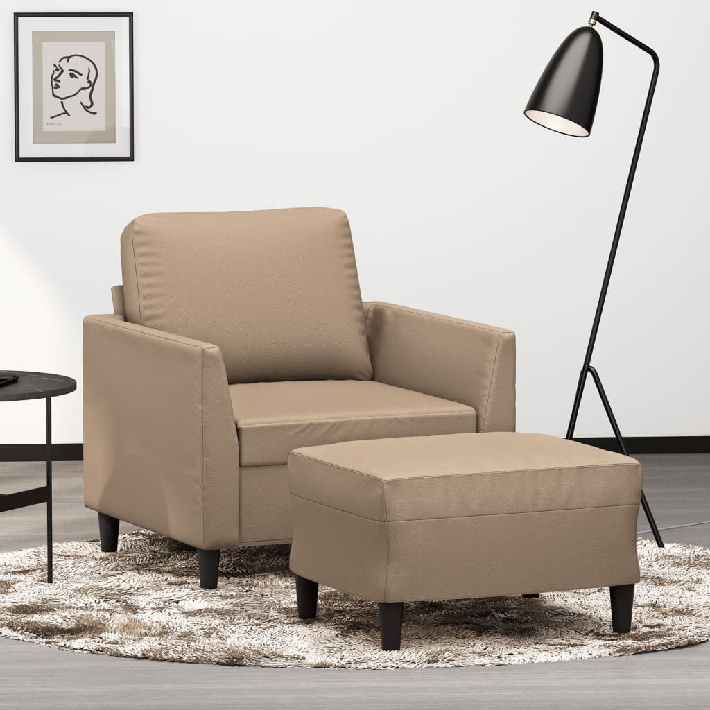 Fauteuil met voetenbank 60 cm kunstleer cappuccinokleurig is nu te koop bij PeponiXL, paradijselijk wonen!