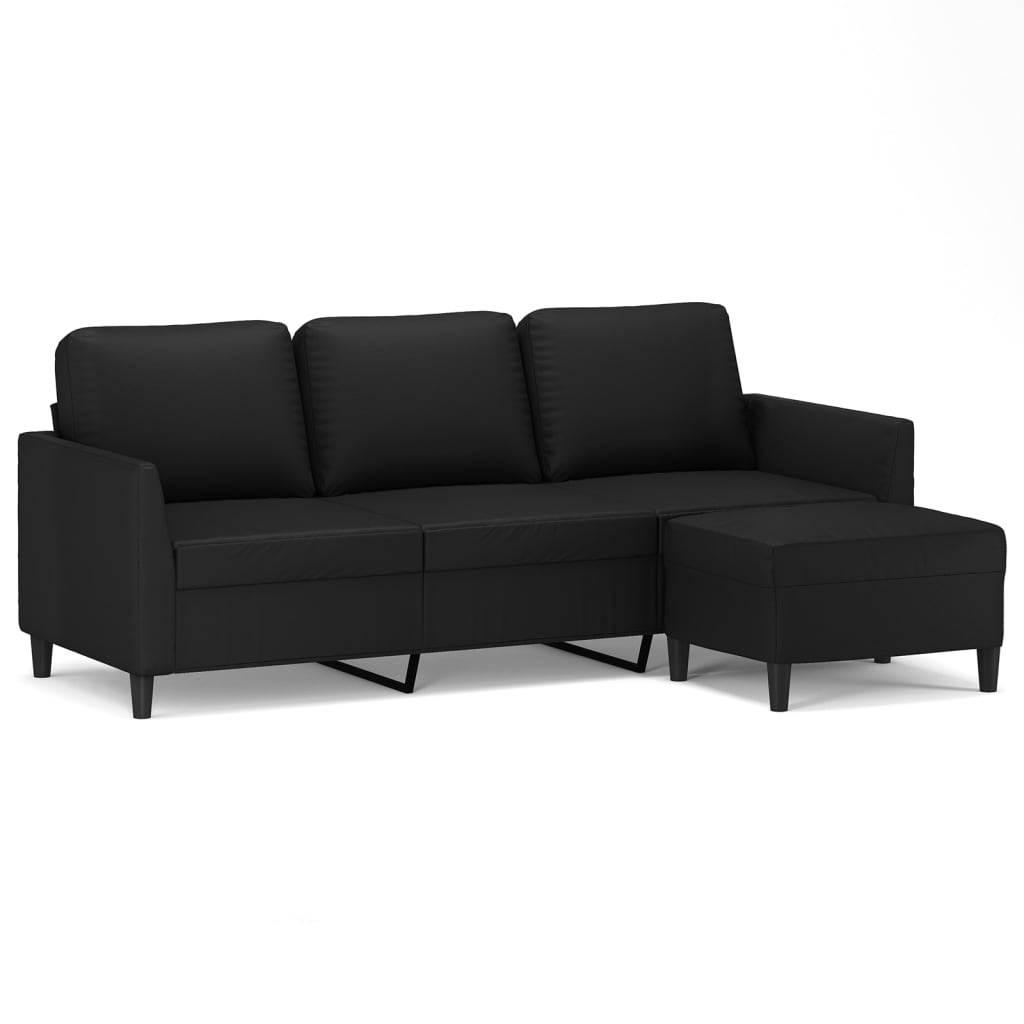 Driezitsbank met voetenbank 180 cm kunstleer zwart is nu te koop bij PeponiXL, paradijselijk wonen!
