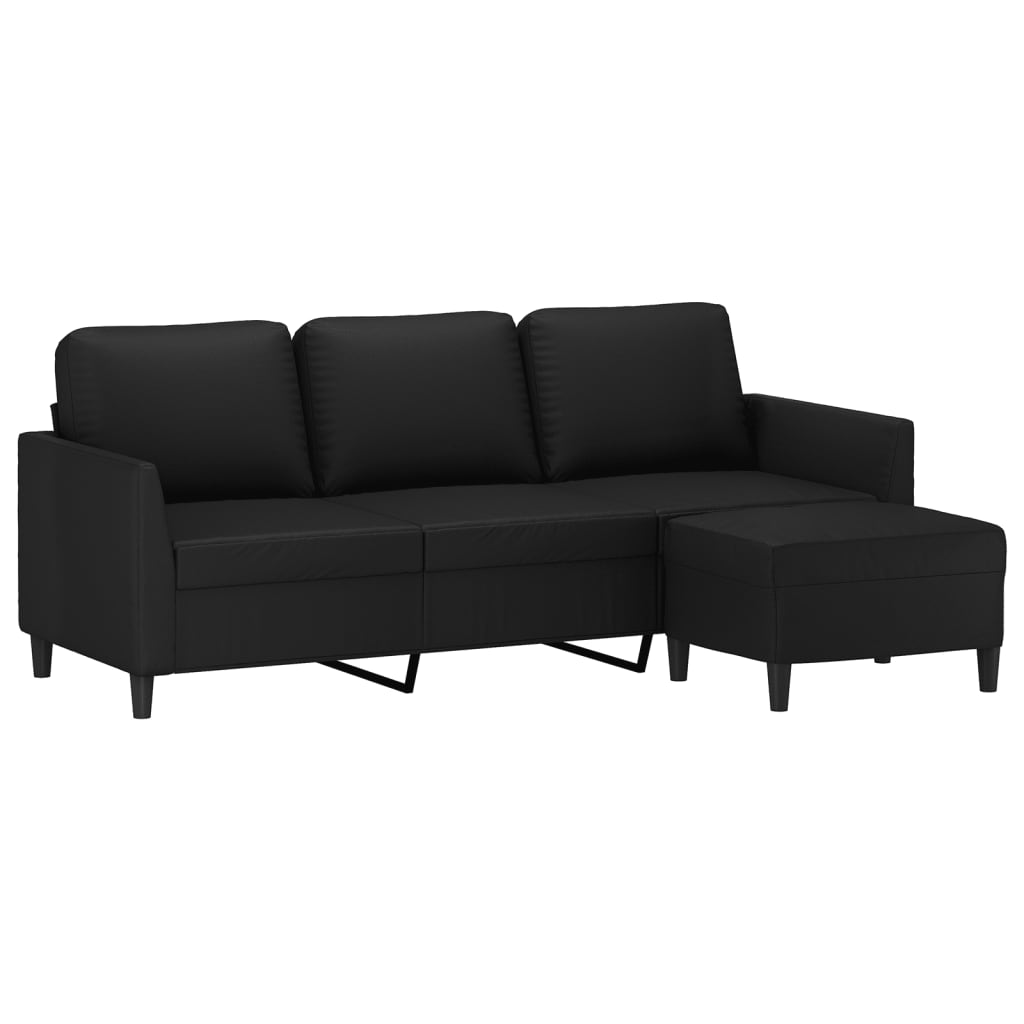 Driezitsbank met voetenbank 180 cm kunstleer zwart is nu te koop bij PeponiXL, paradijselijk wonen!