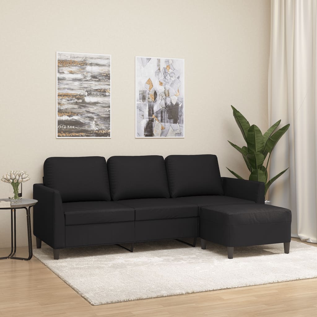 Driezitsbank met voetenbank 180 cm kunstleer zwart is nu te koop bij PeponiXL, paradijselijk wonen!