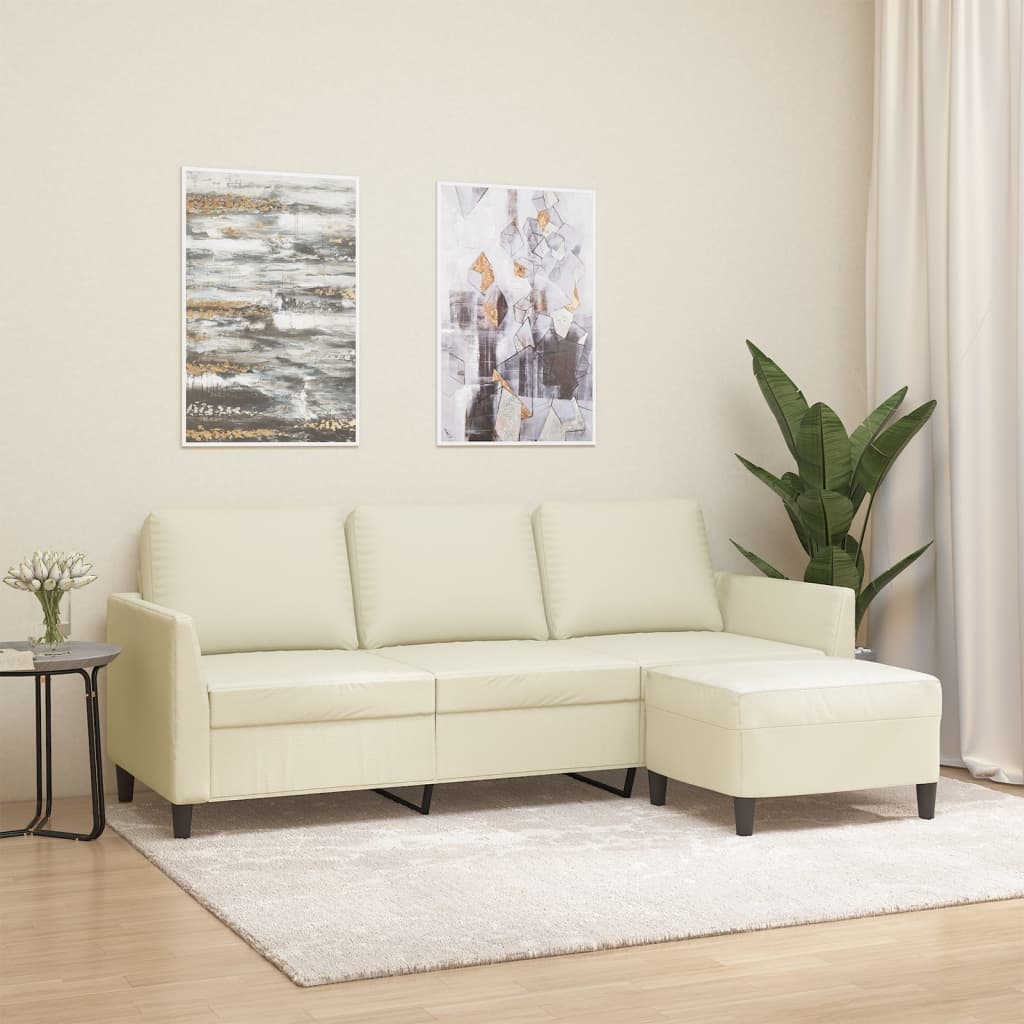Driezitsbank met voetenbank 180 cm kunstleer crème is nu te koop bij PeponiXL, paradijselijk wonen!