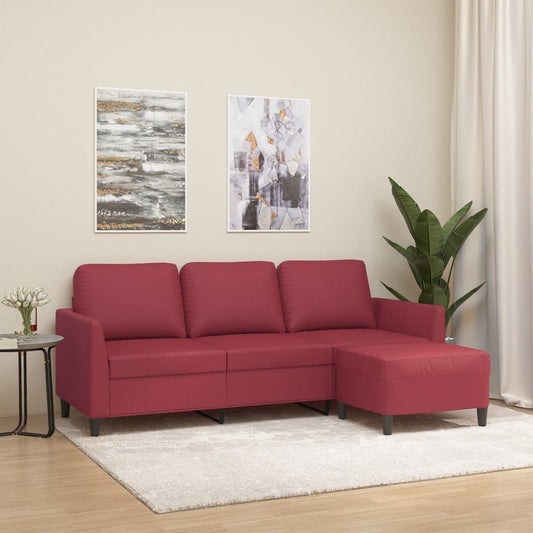 Driezitsbank met voetenbank 180 cm kunstleer wijnrood is nu te koop bij PeponiXL, paradijselijk wonen!
